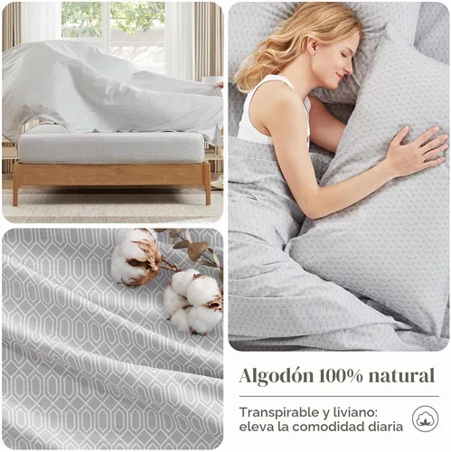 Vista 6 de Comfort Spaces Juego de sábanas 100% algodón transpirable, ligero, suave, con bolsillo elástico de 12 pulgadas que se adapta a colchones de hasta 14