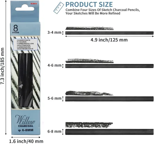Vista 3 de MyLifeUNIT Willow Charcoal Sticks, paquete de 4 lápices de carbón de vid para dibujo de artistas (48 piezas)