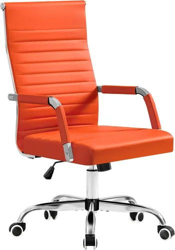 Vista 13 de Furmax Silla de escritorio de oficina acanalada con respaldo medio, silla ejecutiva de piel sintética, silla giratoria ajustable con brazos