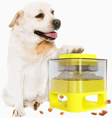 Vista 3 de Comedero automático para perros, dispensador de comida para perros, botón interactivo, rompecabezas para perros, juguetes dispensadores