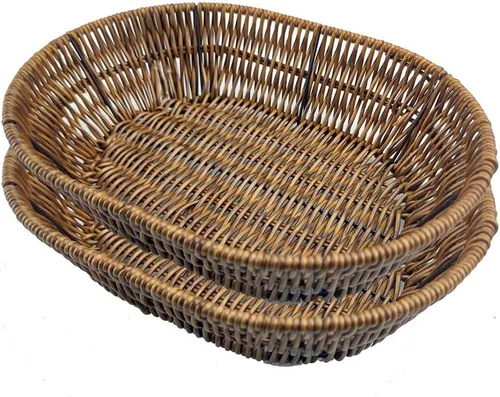 Vista 6 de Cestas de frutas Cesta de pan de mimbre, alimentos de mesa tejidos para servir frutas, verduras, cesta de servicio de restaurante
