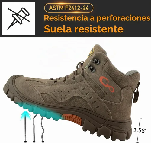 Vista 5 de Ablanczoom Botas de trabajo para hombre con puntera de acero – ASTM F2412-24 Calzado de construcción antideslizante cómodo, transpirable y duradero