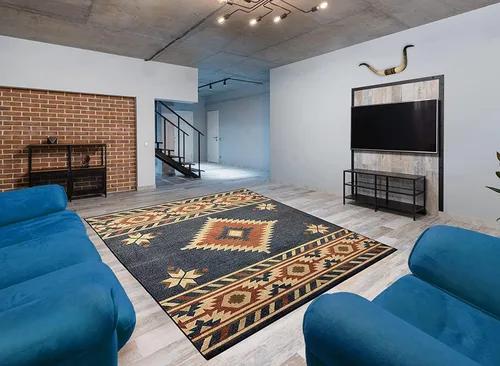 Vista 21 de Nevita Collection Southwestern Native American Design Area Alfombra geométrica (azul, 5'3" redondo)