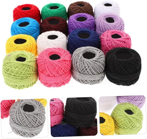 Vista 8 de 16 rollos de hilo de ganchillo de hilo de algodón, hilo de bordado, color arcoíris, suministros de costura para hacer el hogar