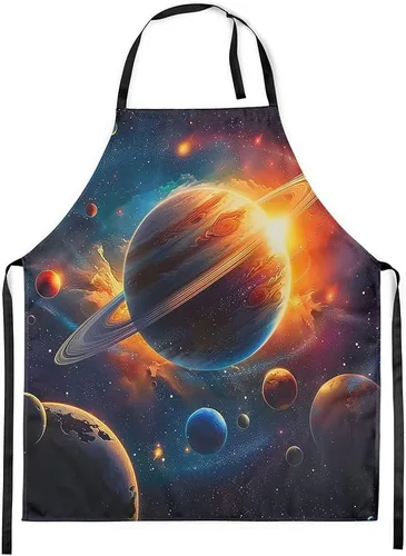 Vista 22 de Castle Fairy Delantal de cocina Alien UFO Retro Jungle Sketch Delantal Blue Black
