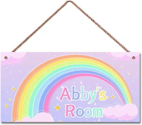 Vista 14 de Letrero de dinosaurio personalizado, bonito arte de dibujos animados para habitación de niños, decoración de pared de puerta, placa de arte floral