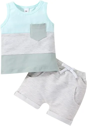 Vista 10 de Kupretty Ropa para bebé niño de 6, 12, 18, 24 meses, 2T 3T, trajes de verano, sin mangas, camiseta y pantalones cortos casuales Negro