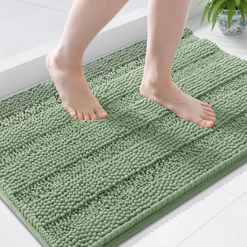 Vista 128 de Grandaily Alfombras de baño de felpilla a rayas de 24 x 16 pulgadas, extra gruesas y suaves, absorbentes, parte trasera de goma, alfombra de ducha