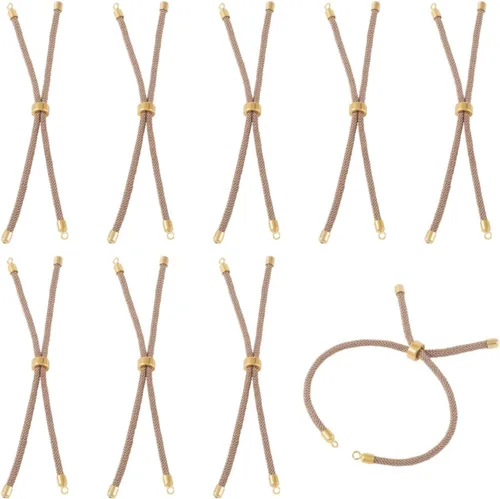 Vista 12 de 10 piezas de pulseras de cordón trenzado de nylon para hacer pulseras deslizantes ajustables con accesorios de latón dorado para accesorios de Negro
