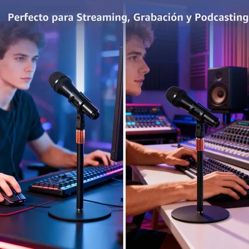 Vista 6 de BILIONE Soporte de micrófono de escritorio para grabación de podcasts, soporte de micrófono ajustable de altura de 9-16.5 pulgadas para escritorio