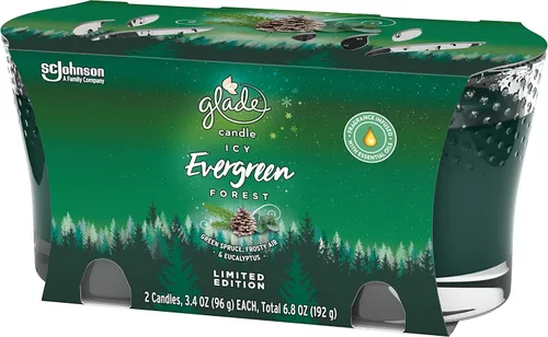 Vista 5 de Glade Vela en tarro ICY Ever Green Forest, 3.4 onzas, paquete de 2 (6.8 onzas NT WT)