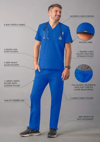 Vista 3 de Adar Addition Go-Everyday - Conjunto de uniforme médico para hombre, elegante camiseta médica y pantalones cargo
