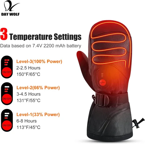 Vista 2 de day wolf Heated Gloves for Men Women 7.4V 2200mAh Electric Rechargeable Battery Waterproof Gloves Mitten for Winter Sports Ski Snowboard Camping