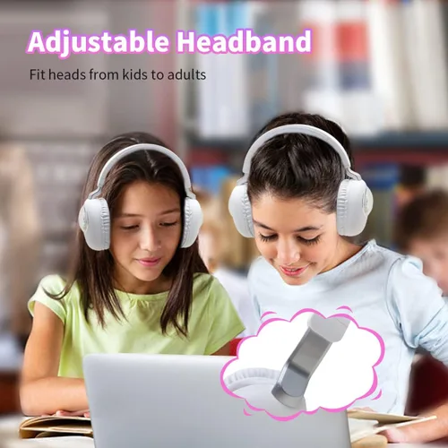 Vista 3 de Auriculares inalámbricos con luces LED, auriculares para niños con Bluetooth iluminado sobre la oreja con micrófono y tarjeta SD para la escuela