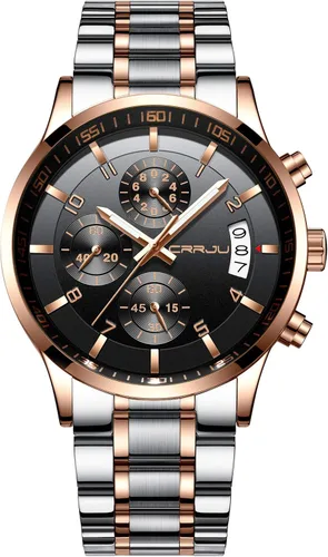 Vista 12 de CRRJU - Relojes de moda para hombre de acero inoxidable, cronógrafo, impermeables con fecha, de pulsera, correa de acero inoxidable, resistente al