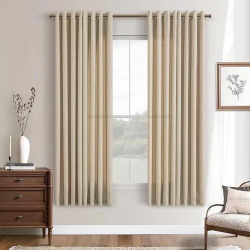 Vista 70 de Cortinas de avena con ojales DUKIYO de 96 pulgadas de largo para sala de estar, comedor, juego de 2 paneles, cortinas de arena y beige