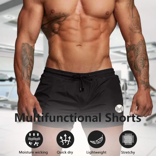 Vista 2 de MICOZIFY Pantalones cortos de entrenamiento de gimnasio para hombre, pantalones cortos de entrenamiento de 3 pulgadas, pantalones cortos de gimnasio