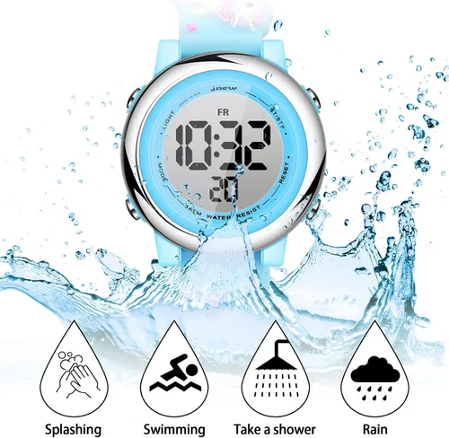 Vista 4 de 2 Pieces Kids Unicorn Watch Toddler Watch and Silicone Wristband Cute 3D Kids Digital Watch Waterproof 7 Color Lights Watch with Alarm Stopwatch