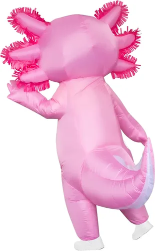 Vista 3 de Stegosaurus Disfraz inflable de ajolote para niños, disfraz de Halloween para niños, disfraz rosa de lujo para niñas y niños, fiesta de cosplay
