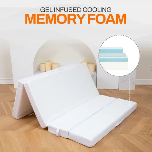 Vista 6 de Cheer Collection Colchón plegable de espuma viscoelástica, sofá cama convertible de cuatro pliegues, sofá cama plegable de espuma con infusión