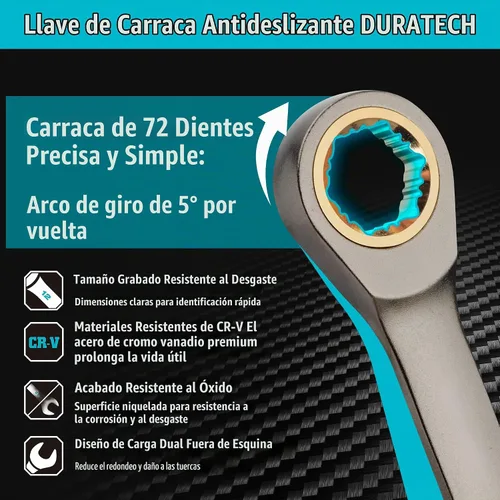 Vista 2 de DURATECH Juego de llaves de trinquete antideslizantes, 22 piezas, métricas