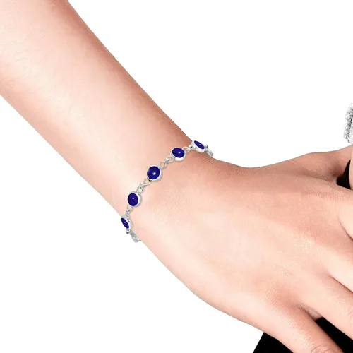 Vista 5 de AeraVida Pulsera de tenis de plata esterlina 925 con lapislázuli azul simulado y nácar 2 en 1, Resina