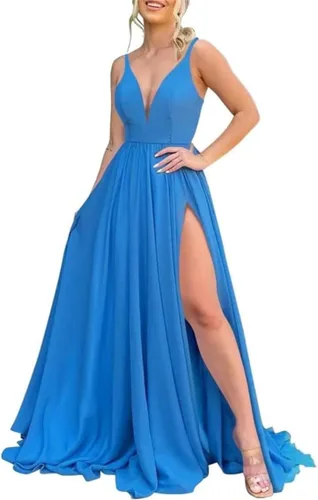 Vista 30 de Vestidos largos de dama de honor para mujer, con abertura, cuello en V, vestido de fiesta formal para boda