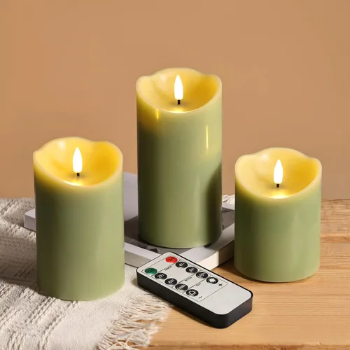 Vista 8 de Eywamage Velas de Pilar Blancas Sin Llama con Control Remoto, Velas de Cera LED Realistas Parpadeantes Alimentadas por Batería, Φ 3" H 4" 5" 6