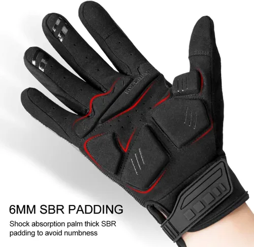 Vista 8 de ROCKBROS Guantes para ciclismo de montaña con almohadilla de gel, pantalla táctil y protección de nudillos para BMX MX ATV MTB Racing, color negro