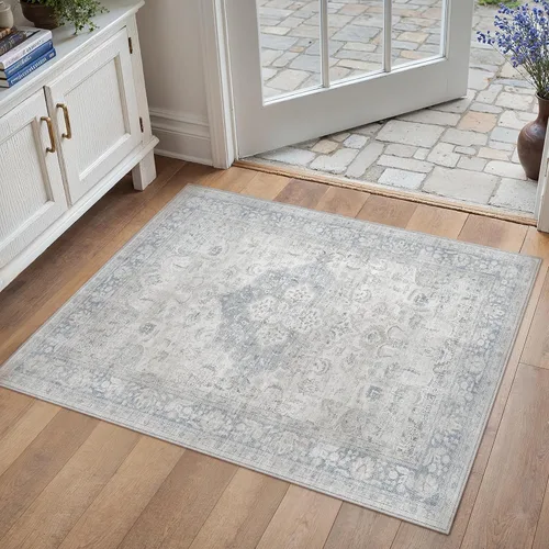 Vista 106 de PureCozy Alfombra de área beige de 2 x 3 pulgadas, lavable, vintage, pequeña, para entrada, cocina, suave, retro, floral, de pelo bajo, tapete
