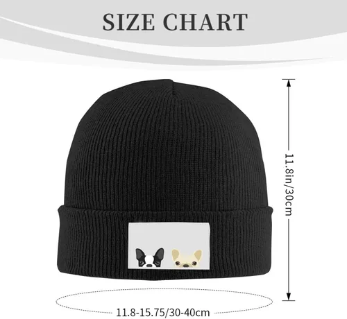 Vista 3 de SEAEAGLE Boston Terrier y Bulldog Francés Amigos Gorro de punto Gorro de invierno cálido al aire libre Gorro de punto Base Calavera Negro