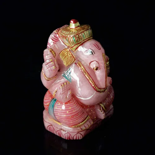 Vista 3 de GEMHUB Impresionante hecho a mano Lord Ganesha estatua fina obra natural de cuarzo rosa gema de aproximadamente 3417.00 quilates V-4478, Gema
