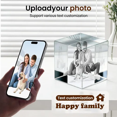 Vista 6 de Regalo de foto de cristal 3D personalizada – Imagen personalizada en cristal para boda, aniversario, memorial (mascota o ser querido), Navidad