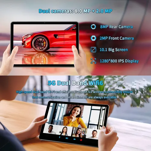 Vista 5 de VASOUN Tablet Android 13 de 10 pulgadas, (expansión de 4+4 GB) RAM 64 GB de almacenamiento 2 en 1 tabletas con WiFi 2.4/5G, BT 5.0, funda de cuero