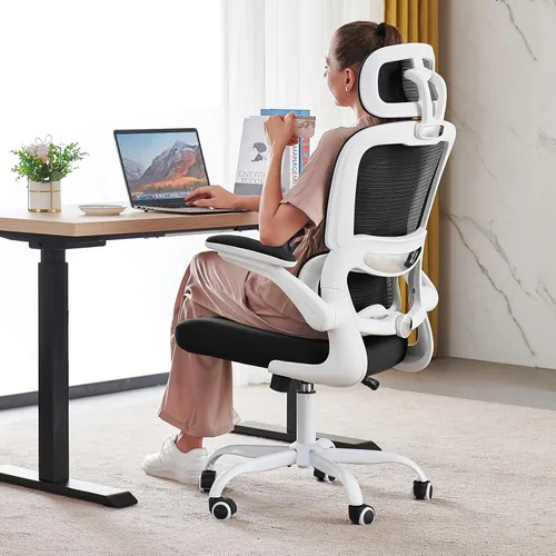 Vista 10 de TRALT - Silla de oficina ergonómica con soporte lumbar, color beige, 1