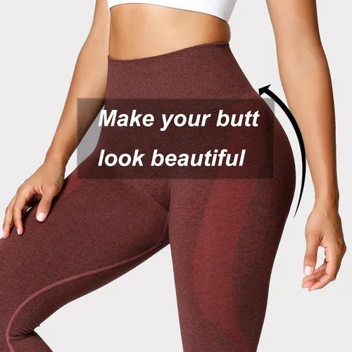 Vista 3 de Aoxjox Leggings de entrenamiento sin costuras para mujer, con contorno de sonrisa, cintura alta, pantalones de yoga para gimnasio
