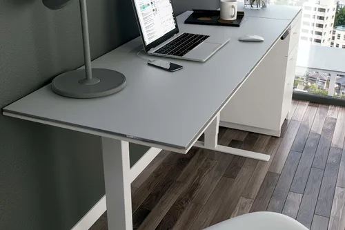 Vista 8 de BDI Furniture Centro - Escritorio elevador de pie, 60 x 24 pulgadas, blanco satinado, gris