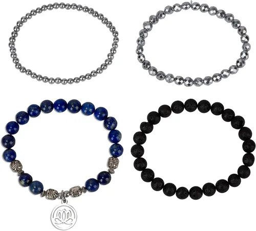 Vista 5 de SPUNKYsoul - Pulsera de hematita con flor de loto, apilable, para curación y nuevos principios