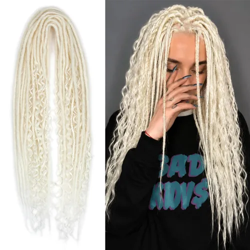 Vista 34 de Kraler Extensiones de Rastas Azules de Doble Extremo de 18 Pulgadas, 20 Hebras Sintéticas DE Extensiones de Rastas Hechas a Mano, Estilo de Rastas