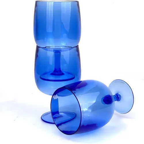 Vista 2 de Yalin Juego de 6 vasos apilables irrompibles de plástico acrílico para vino y agua de 12 onzas (azul, 12 onzas)