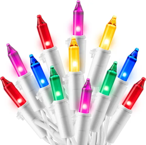Vista 15 de Joiedomi Guirnalda de luces de Navidad para interiores, 200 (2 x 100) mini luces multicolor con cable blanco de 42.8 pies, decoración de iluminación