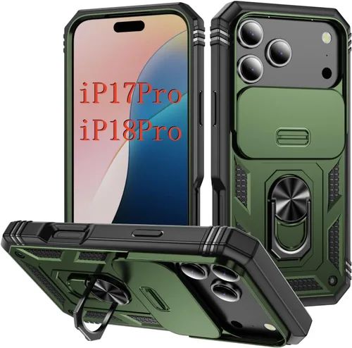 Vista 268 de PASNEW Funda militar para iPhone 13 Pro Max, cubierta de cámara deslizante y soporte de anillo de metal de 360°, carcasa rígida multicapa resistente