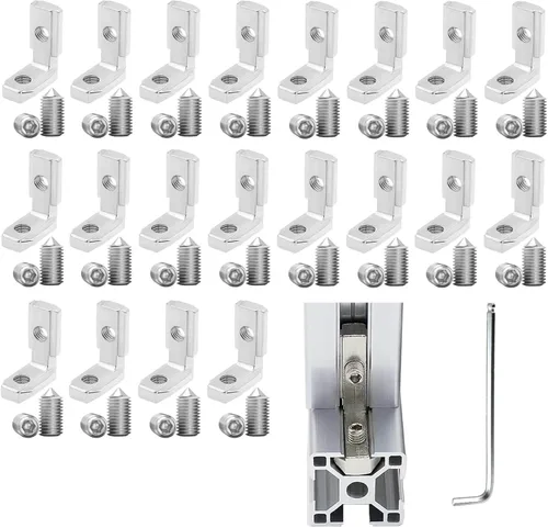 Vista 10 de Juego de 4 soportes de esquina 3030 con placas de unión en forma de L de 5 agujeros para accesorios de extrusión de aluminio 3030, negro (L)