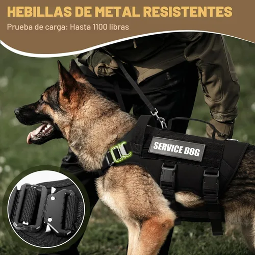 Vista 2 de WINSEE - Arnés tipo chaleco para perro de servicio para perro mediano, chaleco táctico MOLLE con 10 parches para mascotas, arnés resistente sin Negro