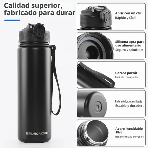Vista 6 de BYLWORKOUT Botella de agua aislada de 24 onzas con pajilla, 2 tapas, a