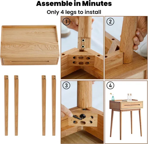 Vista 6 de Escritorio compacto de madera maciza con organizador de cajones, bordes redondeados y fácil montaje para espacios pequeños, mesa de maquillaje