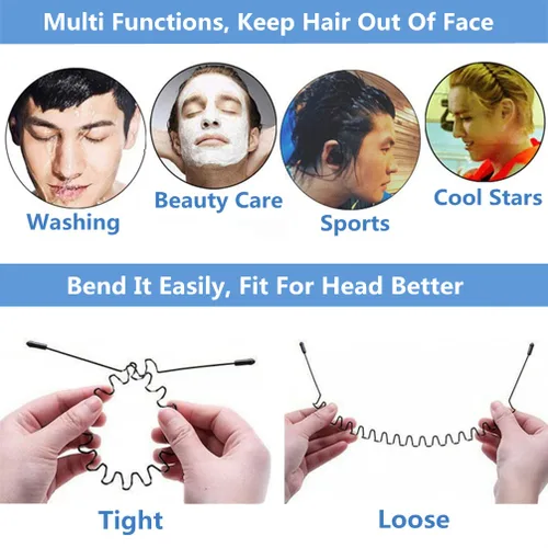 Vista 5 de bodbop XINGZHE Diadema de metal para el cabello, unisex, elástica, antideslizante, ondulada, para deportes, moda, 2