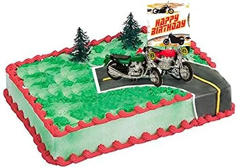 Vista 2 de Decoración para tartas de motocicleta con árboles y placa de feliz cumpleaños