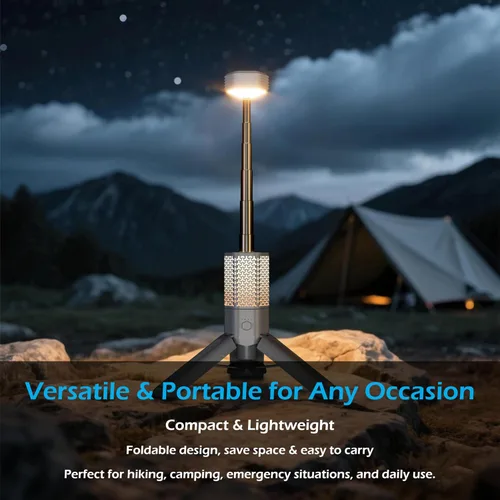 Vista 9 de Luz telescópica para campamento con soporte, linterna de campamento recargable de 10500 mAh, linterna portátil regulable con bolsa