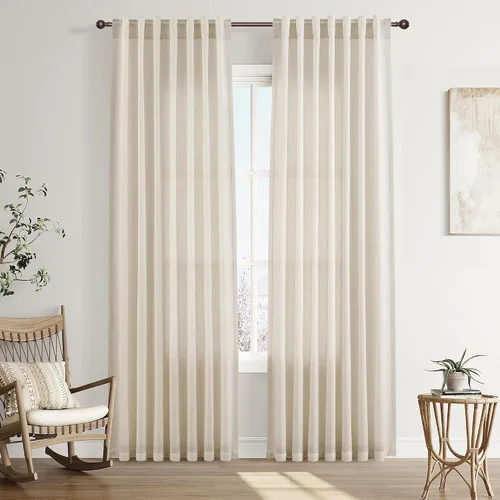 Vista 51 de Joywell - Cortinas de lino de 96 pulgadas de largo para sala de estar Natural